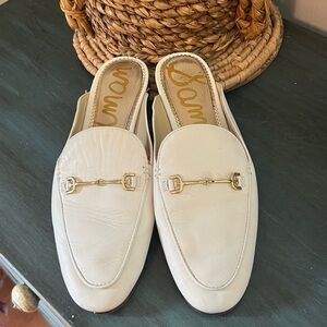 Sam Edelman Cream Mules with Gold Accents